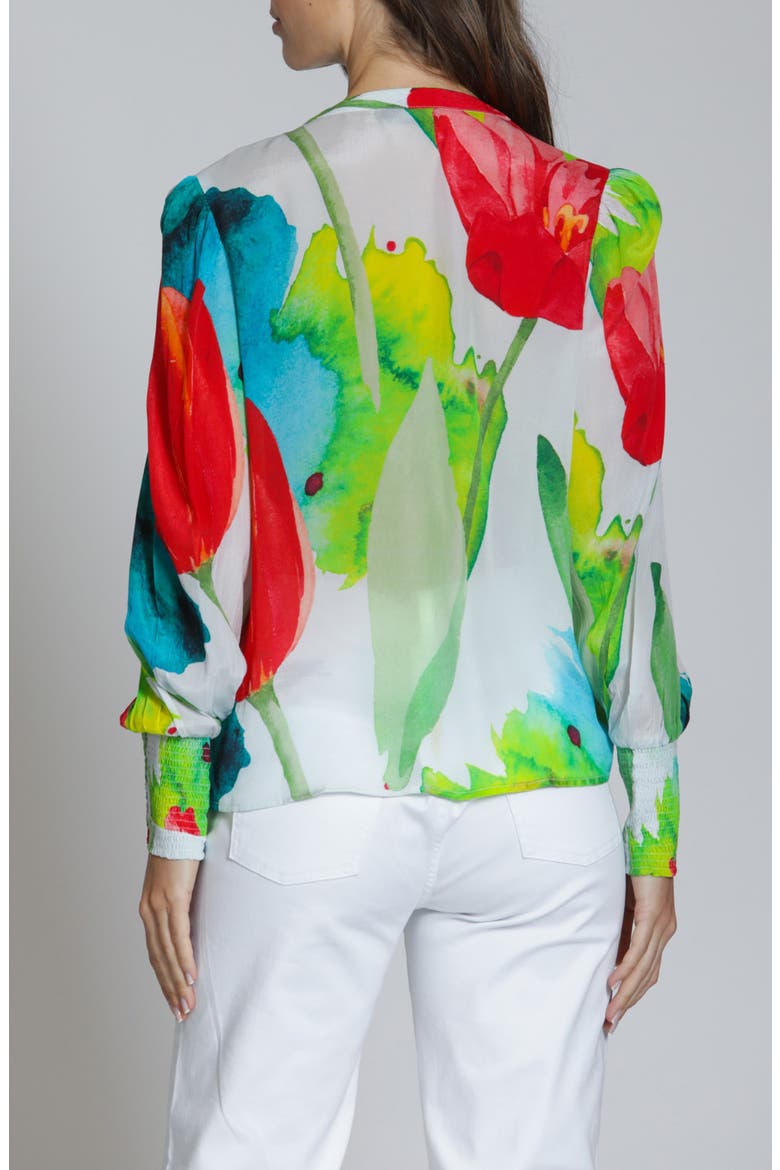 Print Smocked Cuff Top, Alternate, color, RED MULTI