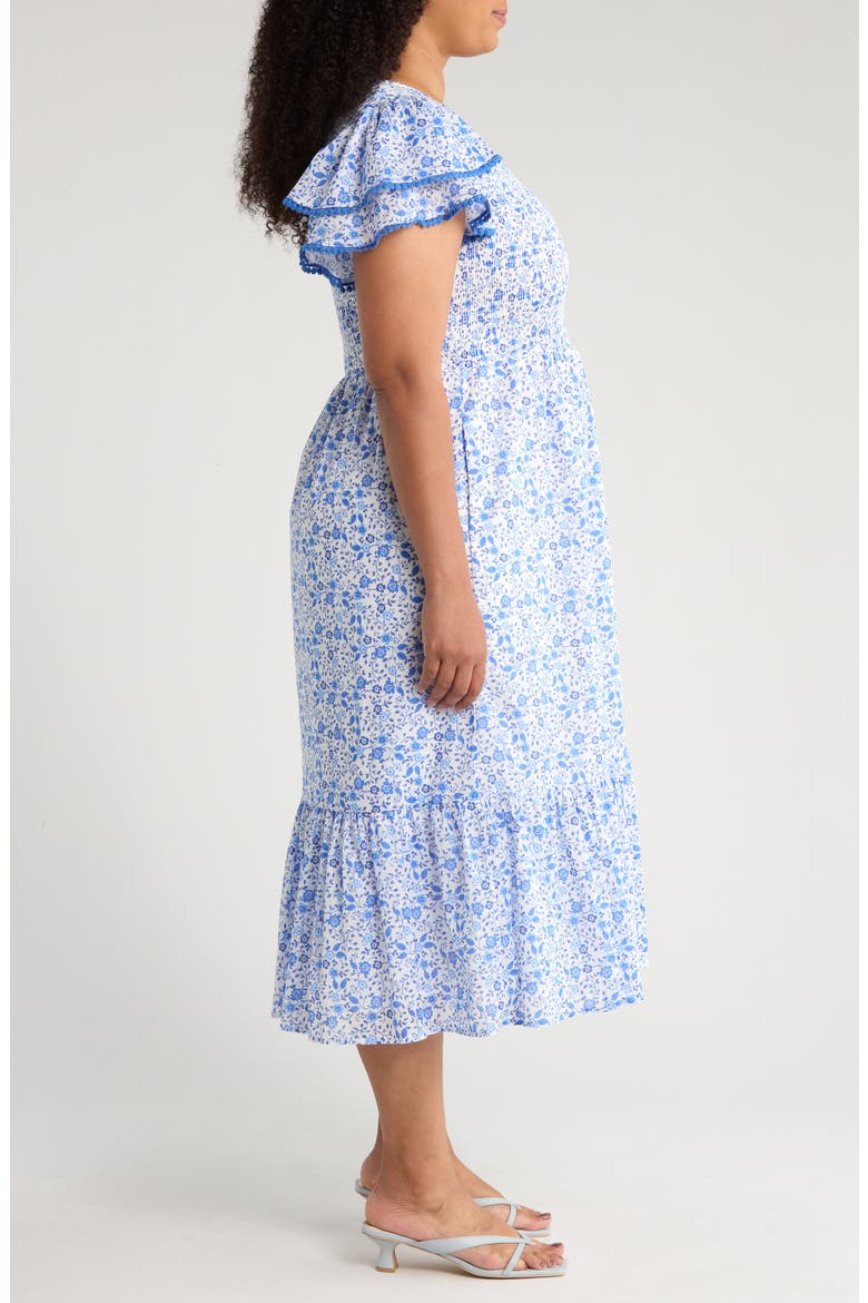 Maisie Floral Midi Dress, Alternate, color, WHITE/ BLUE COMBO