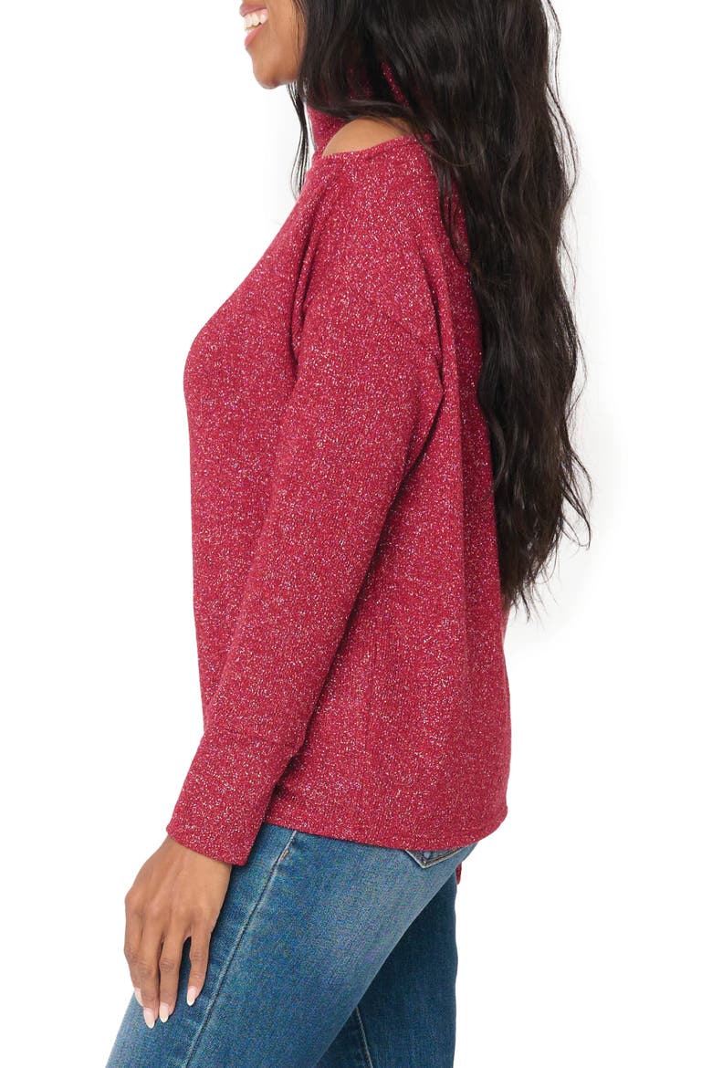 Metallic One Shoulder Sweater, Alternate, color, BURGUNDY