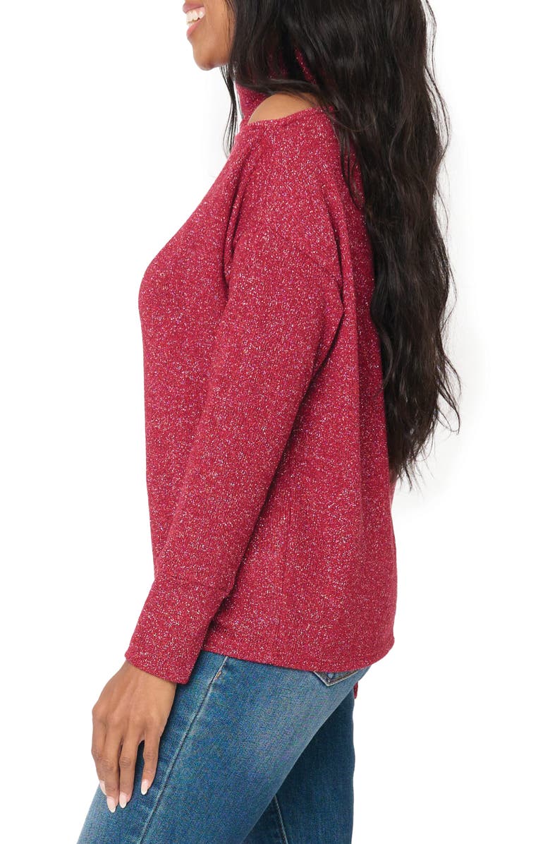 GIBSONLOOK Metallic One Shoulder Sweater, Alternate, color, Burgundy