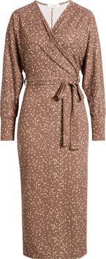 Loveappella Long Sleeve Faux Wrap Dress