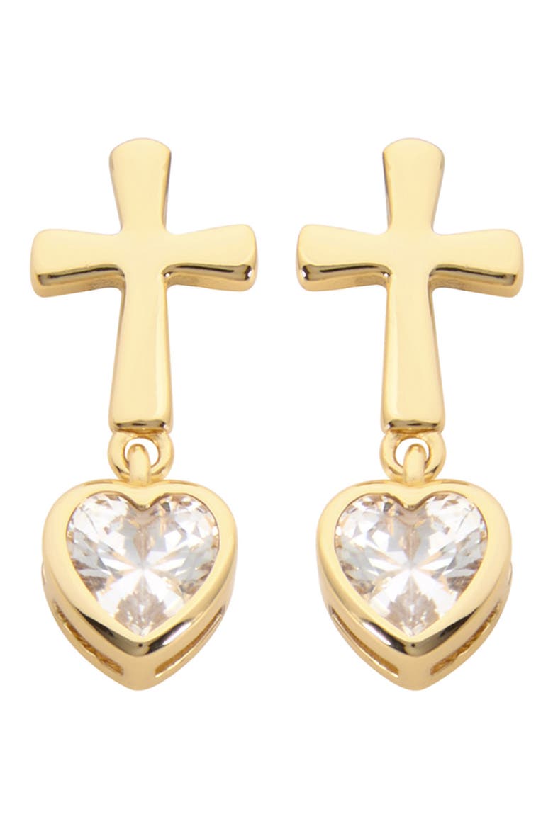Cross Cubic Zirconia Heart Drop Earrings, Main, color, GOLD