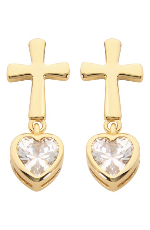 Cross Cubic Zirconia Heart Drop Earrings