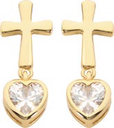 ATHRA LUXE Cross Cubic Zirconia Heart Drop Earrings