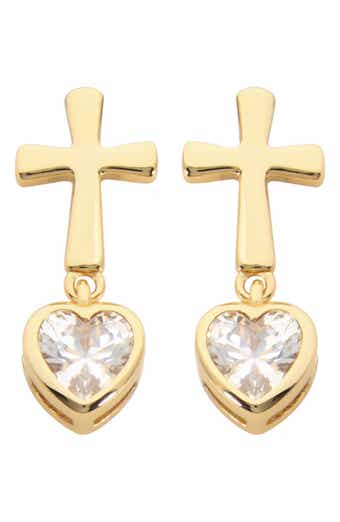 Cross Cubic Zirconia Heart Drop Earrings