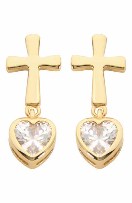 Cross Cubic Zirconia Heart Drop Earrings
