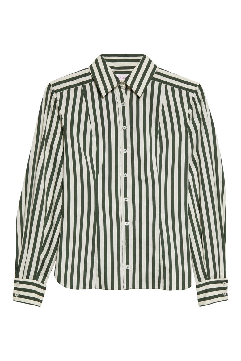 Isabella Stripe Cotton Blend Button-Up Shirt, Main, color, IVORY/ RACING GREEN