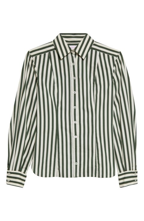 Isabella Stripe Cotton Blend Button-Up Shirt