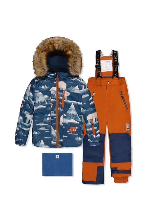 Play Faux Fur Hood Bear Jacket & Pants Two Piece Snowsuit