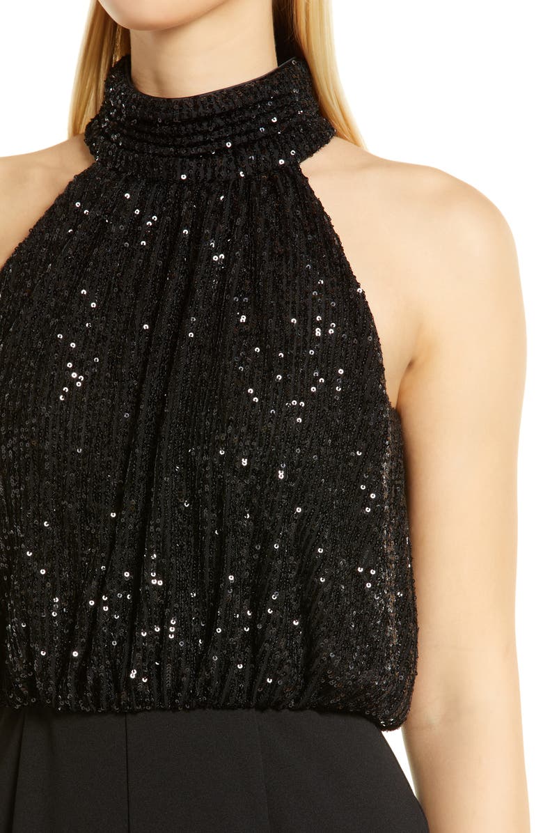 Eliza J Sequin Bodice Halter Neck Jumpsuit, Alternate, color, 