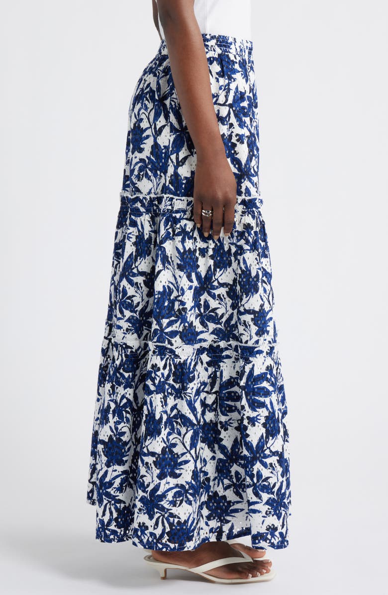 Caslon<sup>®</sup> Printed Eyelet Tiered Skirt, Alternate, color, Ivory- Blue Navy Bea Floral