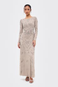 MARYISA Modest Floral Embellished Sequins Maxi Dress