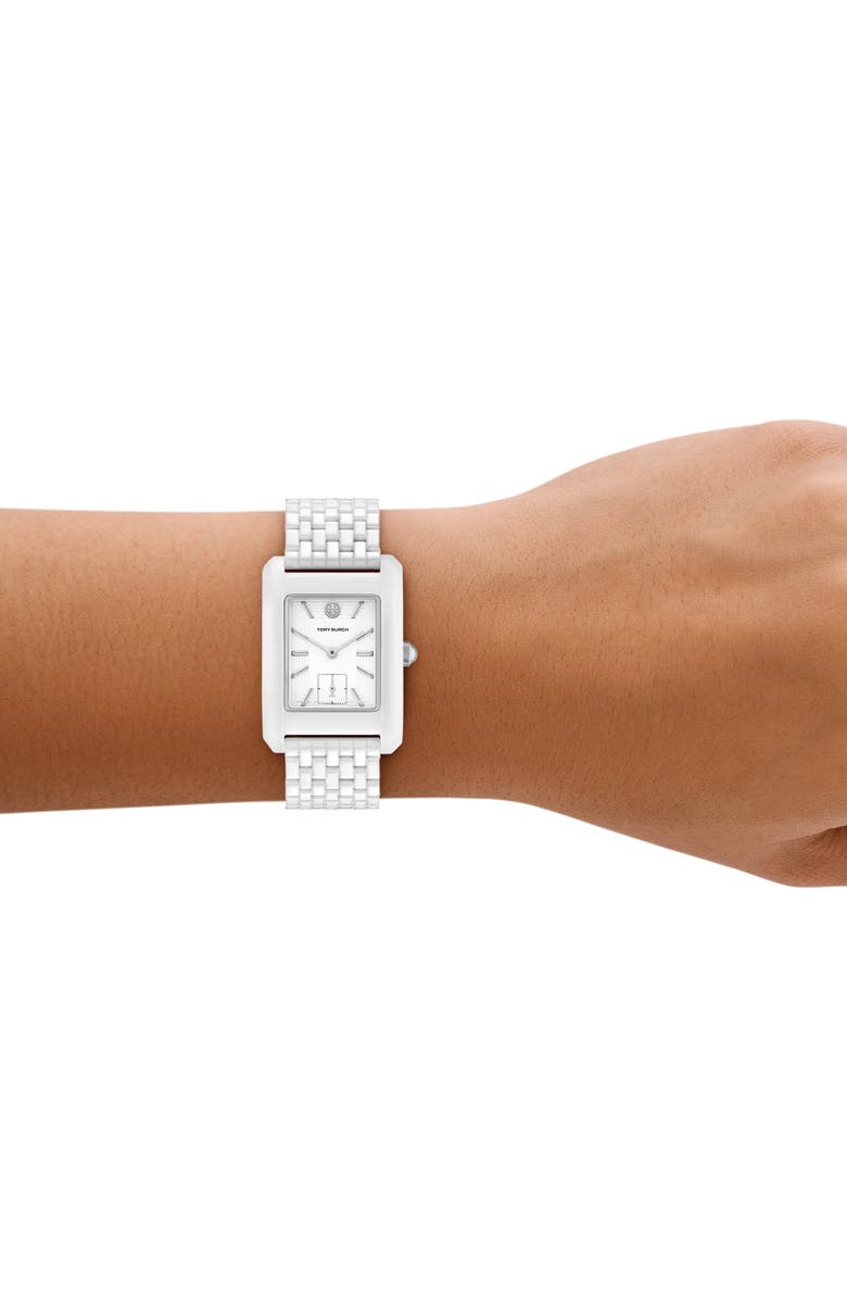 Tory Burch The Eleanor Ceramic Bracelet Watch, 26mm x 38mm, Alternate, color, White