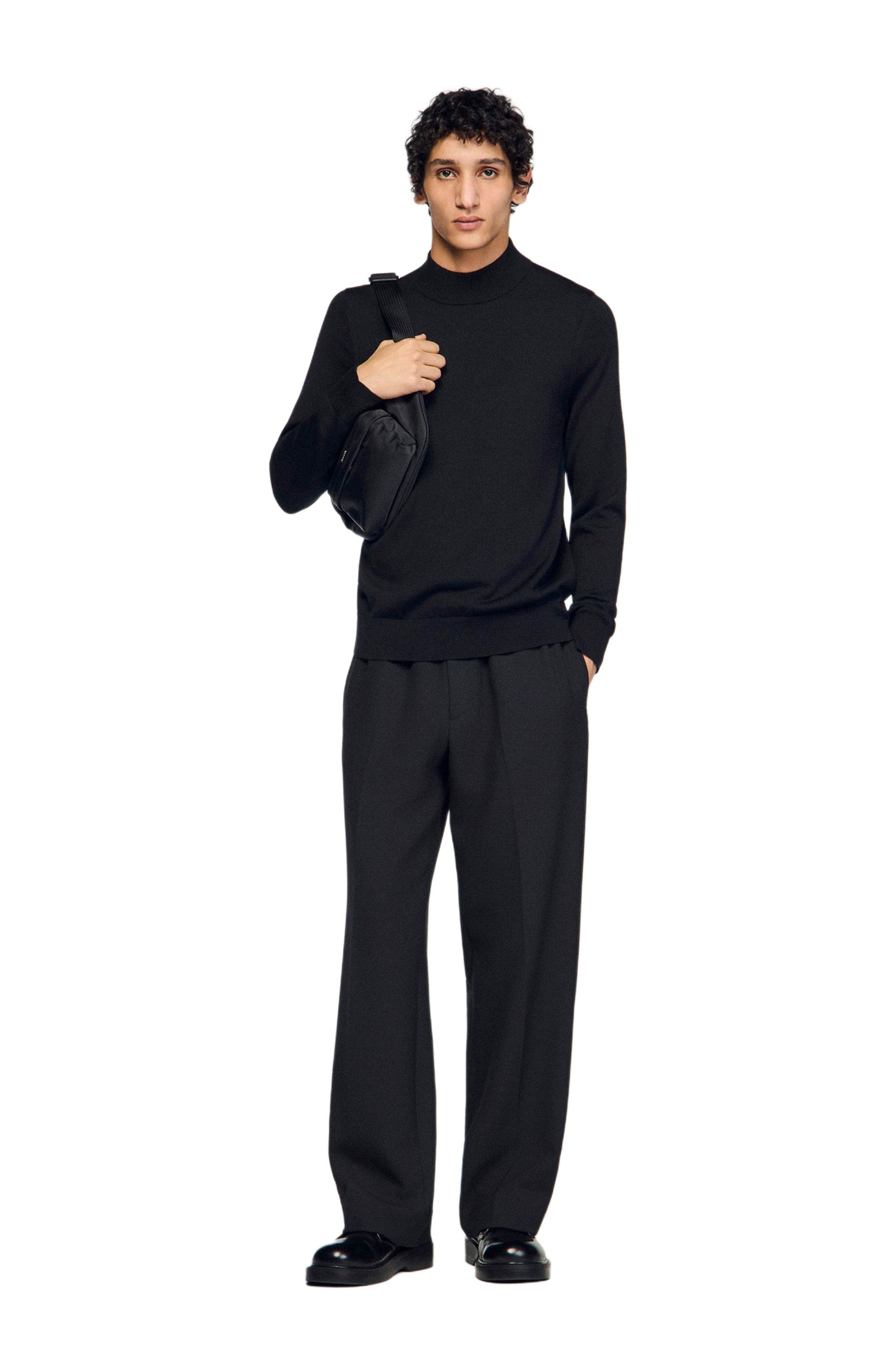 SANDRO Technical fabric shoulder bag, Alternate, color, Black