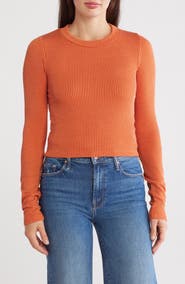 Renee C Long Sleeve Ribbed Crop Top