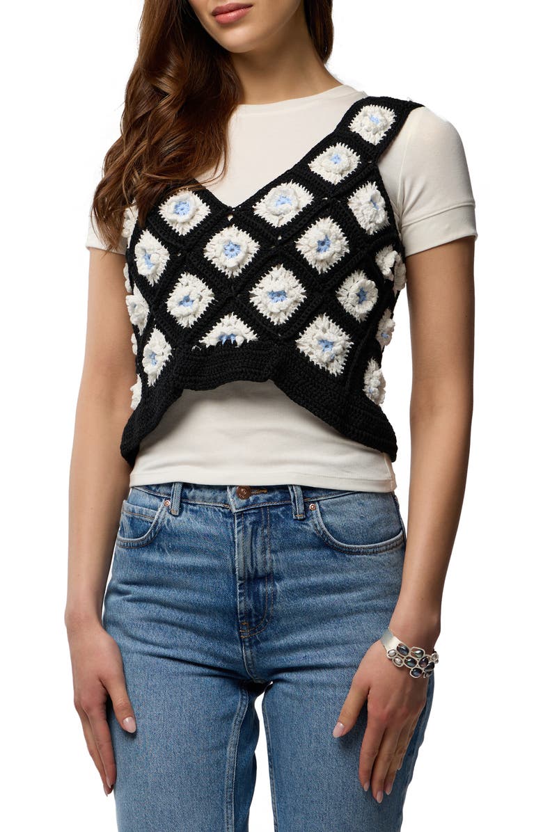 SAACHI Crochet Sweater Vest, Main, color, Black