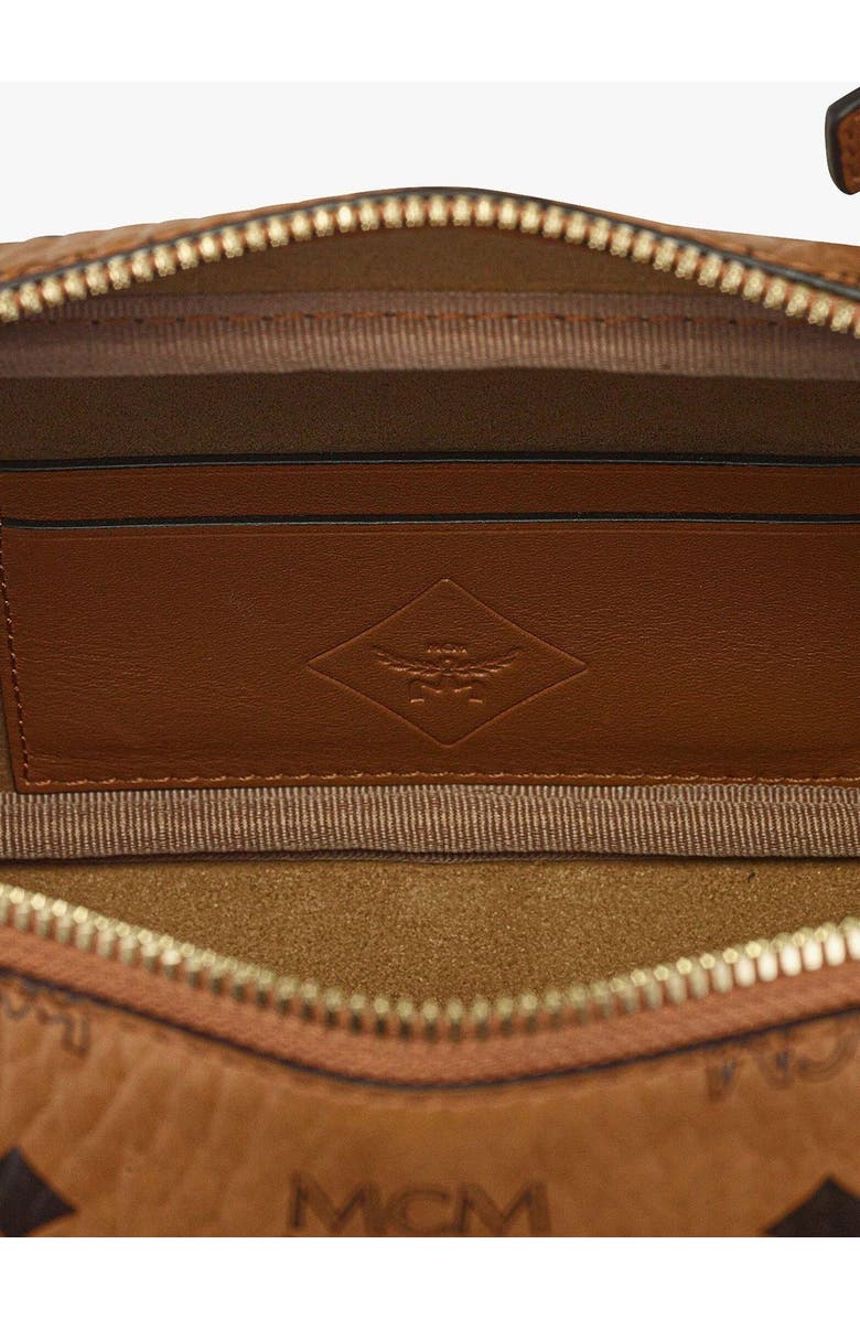 MCM Small Aren East West Shoulder Bag in Visetos, Alternate, color, Cognac