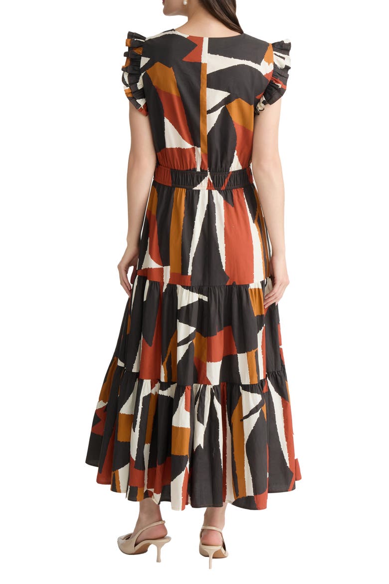 Ruffle Fit & Flare Midi Dress, Alternate, color, JONES BLACK MULTI