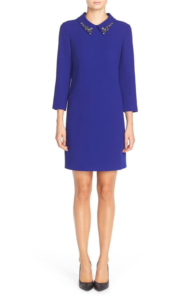 Vince Camuto Embellished Collar Crepe Shift Dress, Alternate, color, 