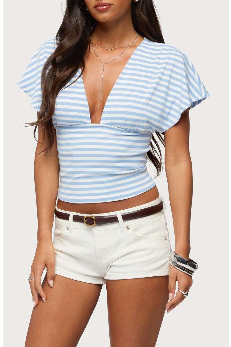 Chassidy Striped Flutter Top, Alternate, color, BLUE-AND-WHITE