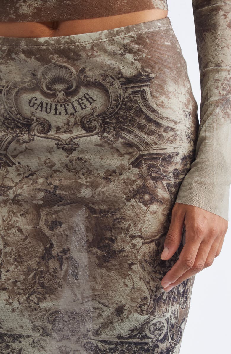 Jean Paul Gaultier Medallion Print Mesh Maxi Skirt, Alternate, color, Light Beige/ Taupe