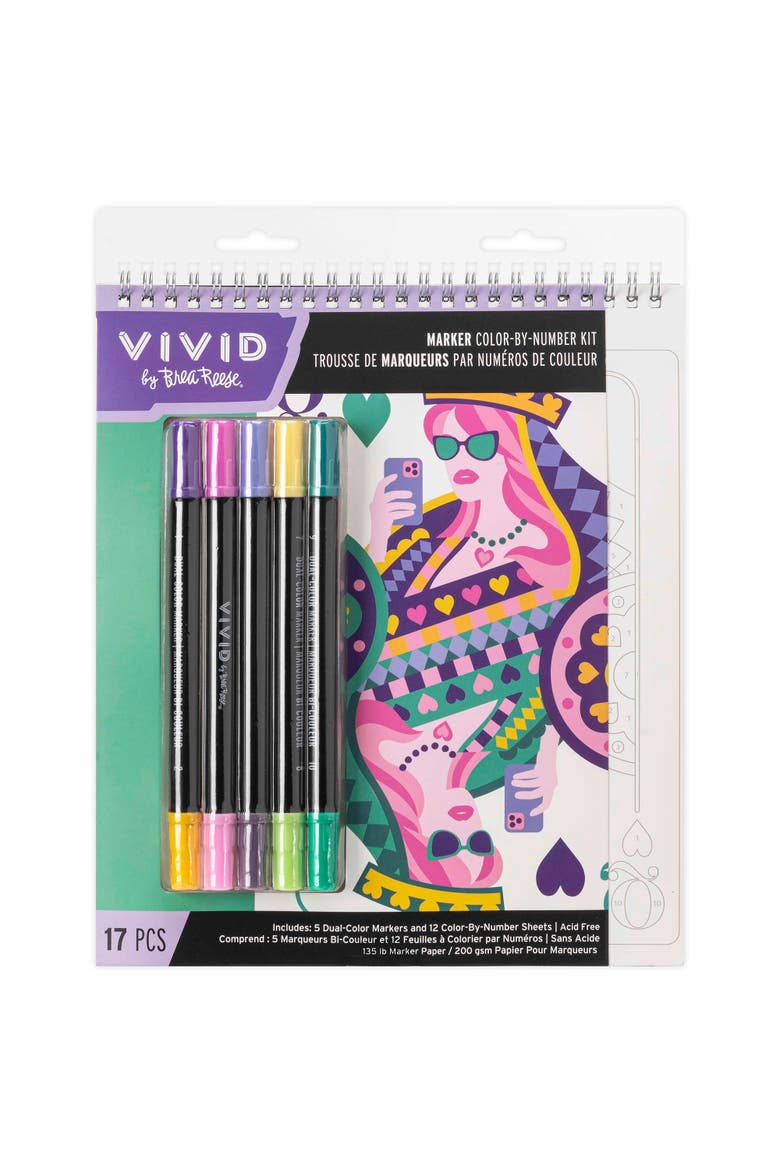 Marker Color By Number Kit, Queen of Hearts, 5 Markers, Main, color, Multicolored