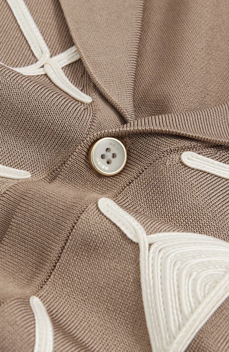 Reiss Terrazzo Soutache Short Sleeve Cardigan, Alternate, color, Taupe Brown