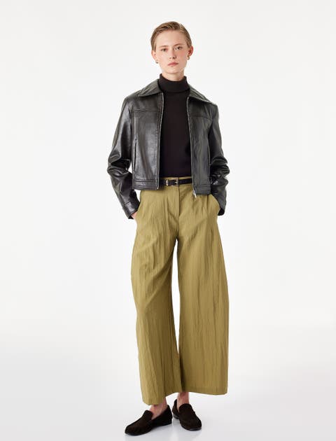 Cupro Textured Barrel Pants With Belt