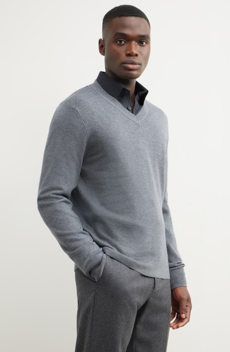 Nordstrom Merino Wool V-Neck Sweater, Alternate, color, Grey Turbulence Heather