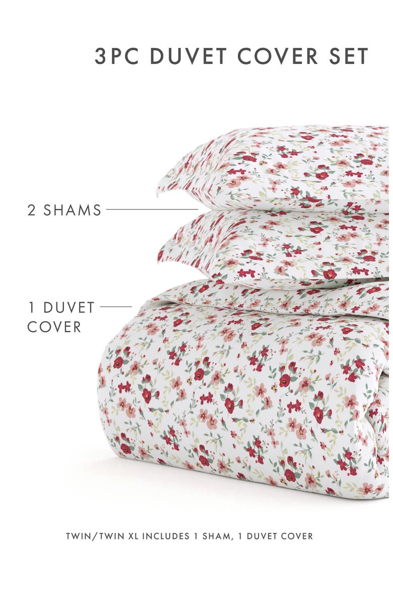 HOME SPUN Premium Ultra Soft 3-Piece Blossoms Print Duvet Cover Set, Alternate, color, PINK