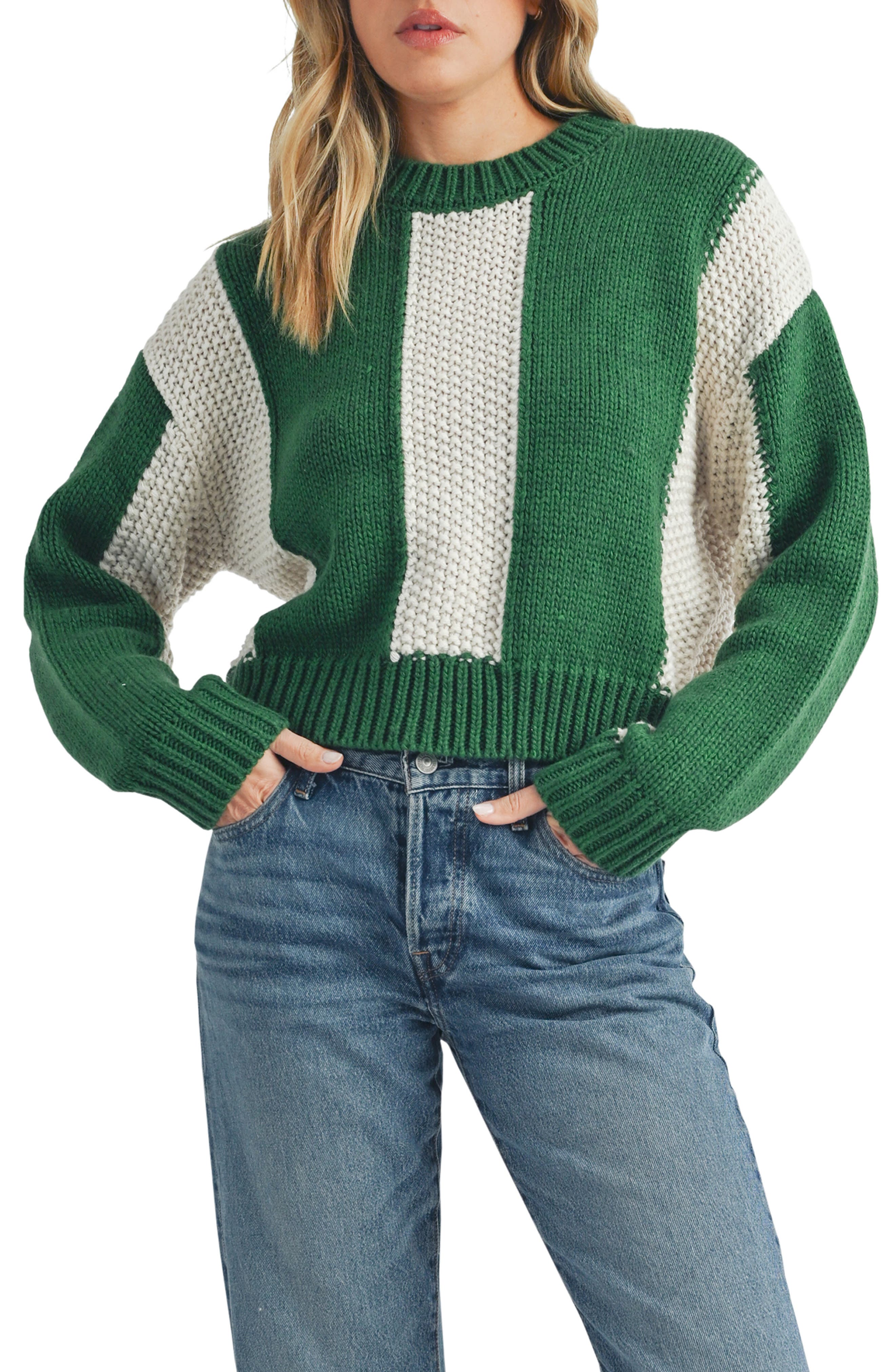 All in Favor Stripe Crop Sweater in Ivory Green 