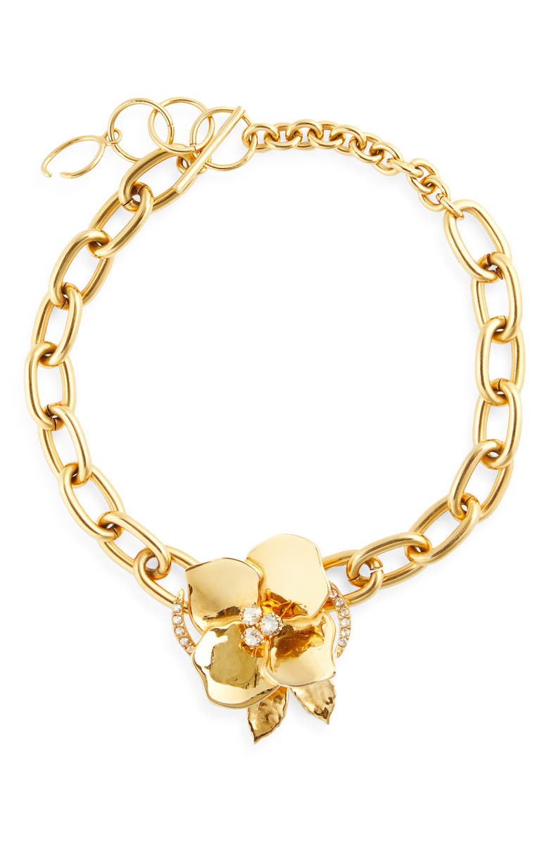 Oscar de la Renta Flower Pendant Necklace, Main, color, Gold
