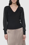 DKNY V-Neck Mixed Media Sweater