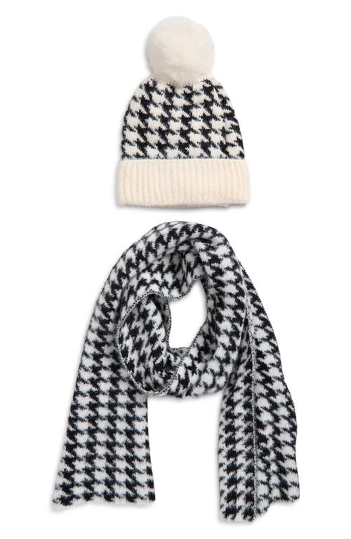 Tasha Pompom Beanie & Scarf Set In Multi