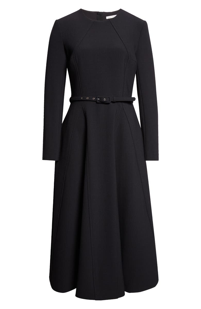 Emilia Wickstead Uccelina Belted Long Sleeve Bird's Eye Suiting Fit & Flare Dress, Alternate, color, Black