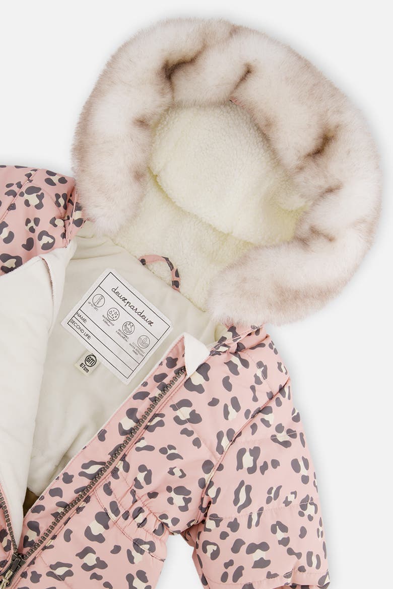 Car Seat Leopard Paw Fleece Neckwarmer One Piece Snowsuit, Alternate, color, Rose Leopard Print