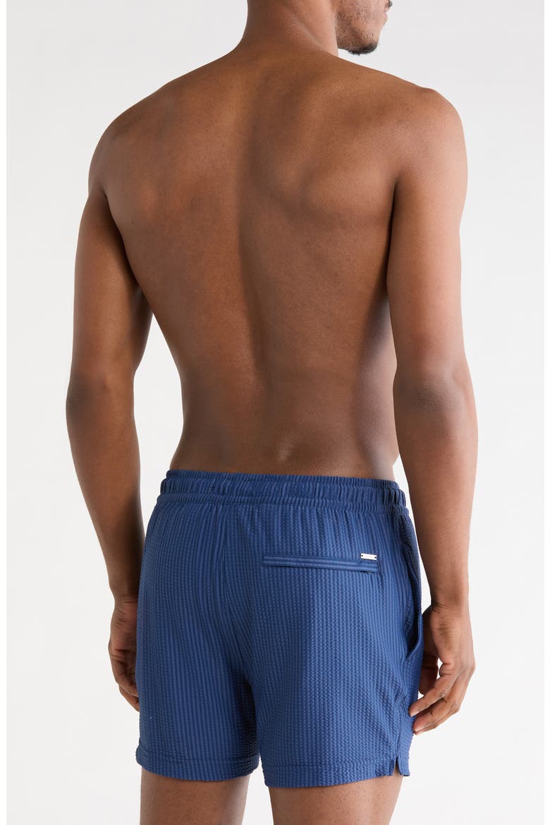 Seersucker 4-Way Stretch Shortie Swim Trunks, Alternate, color, NAVY