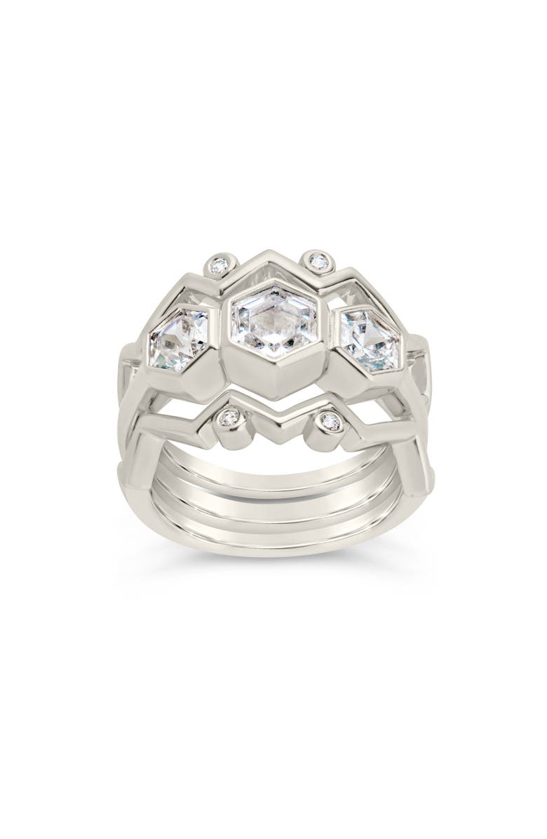 Sterling Forever Caterina Cubic Zirconia Stacking Ring, Alternate, color,