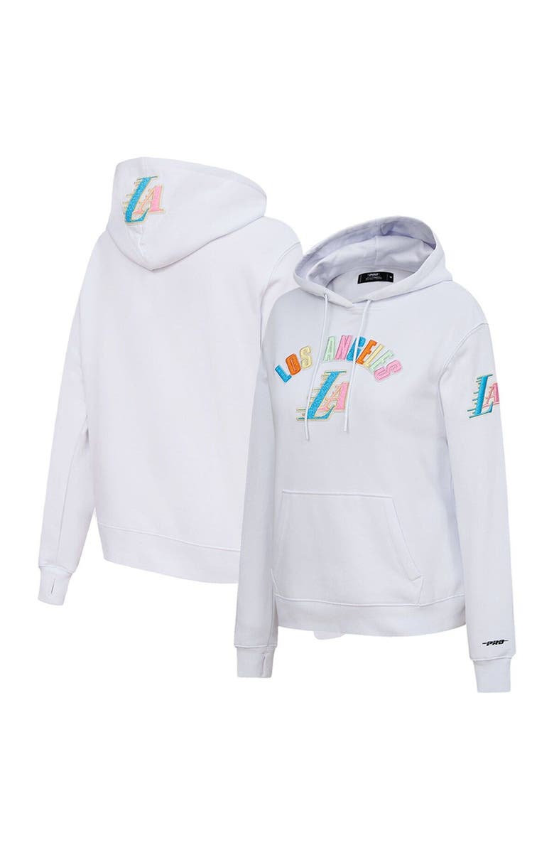 PRO STANDARD Women's Pro Standard  White Los Angeles Lakers Washed Neon Pullover Hoodie, Main, color, 