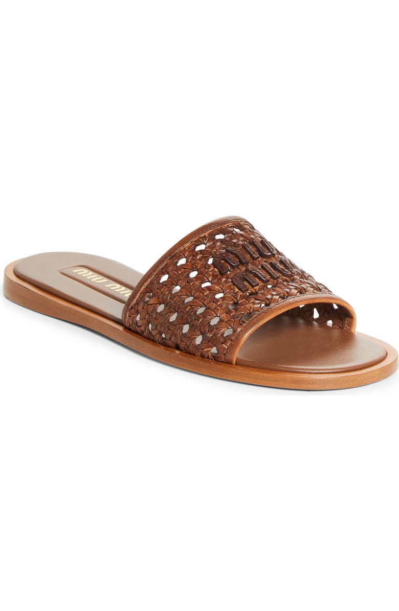 Miu Miu Woven Slide Sandal, Main, color, Cognac