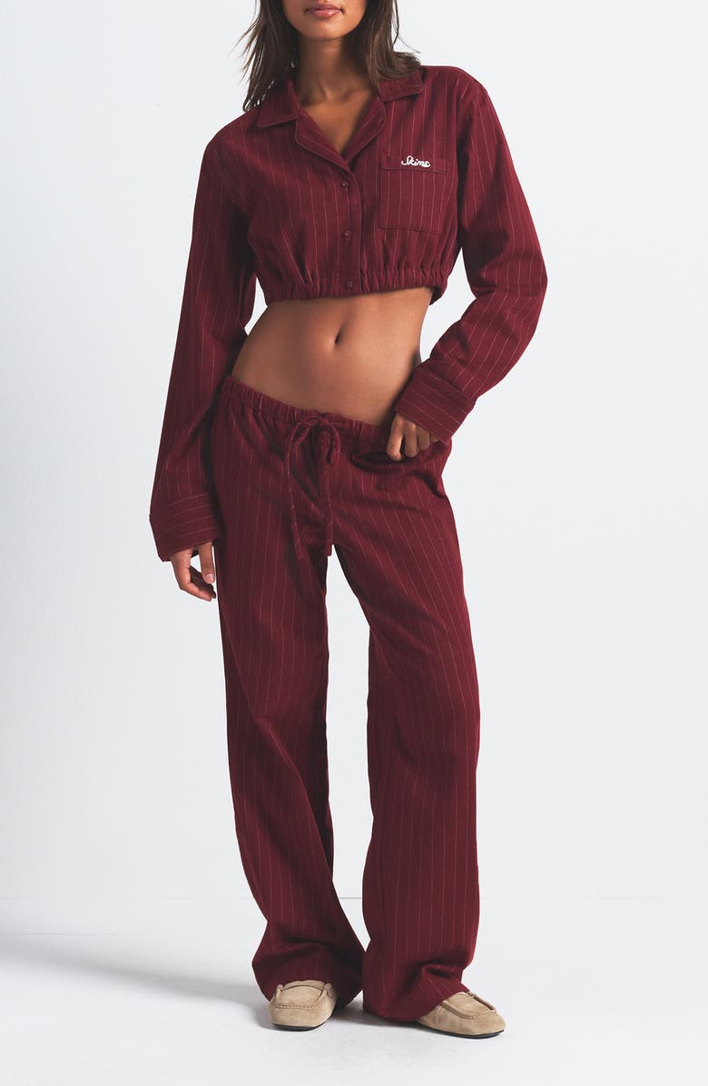 SKIMS Elevated Flannel Crop Pajamas, Main, color, Merlot Stripe