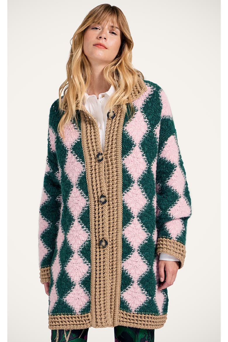 Crochet Bowling Cardigan, Main, color, Multicolor Pink