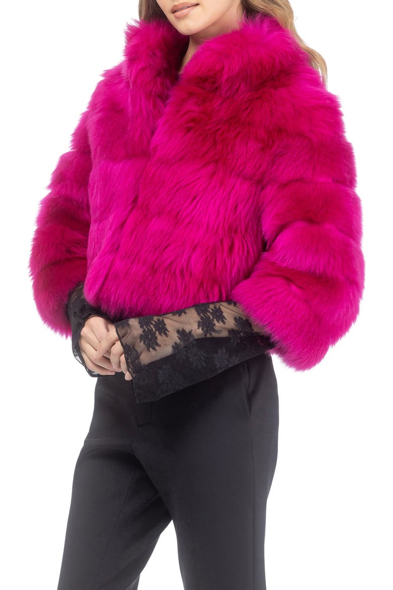 Genuine Shearling Bolero, Cropped Sleeves, Alternate, color, MAGENTA