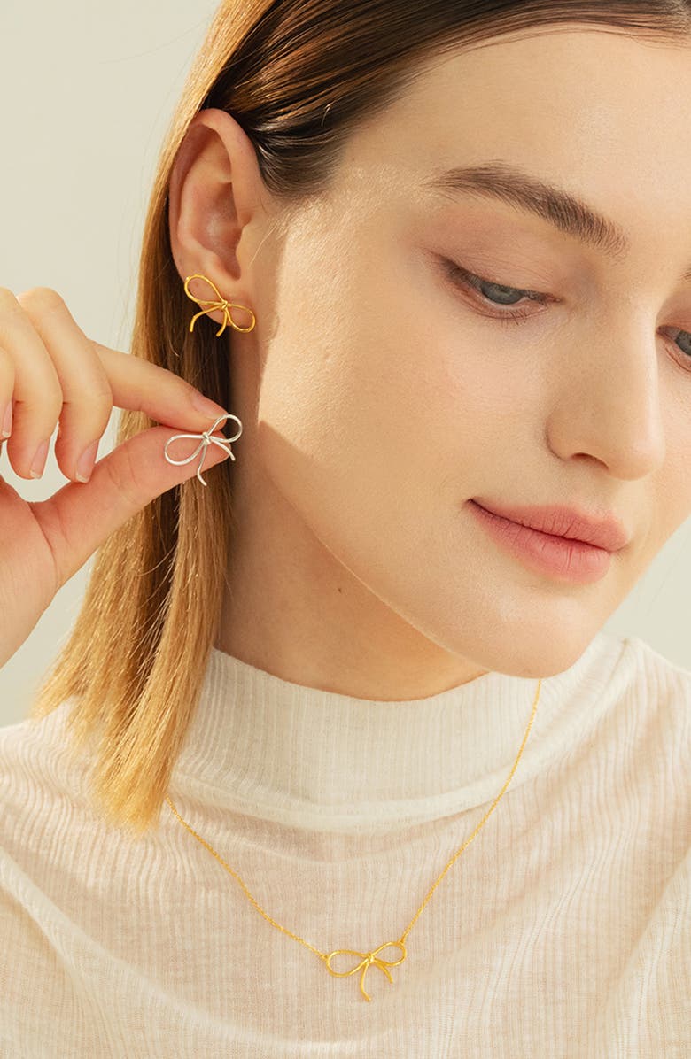 Bearfruit Jewelry Sterling Silver 18k Gold Plated Colette Bow Earrings Dainty Gift, Alternate, color, Silver