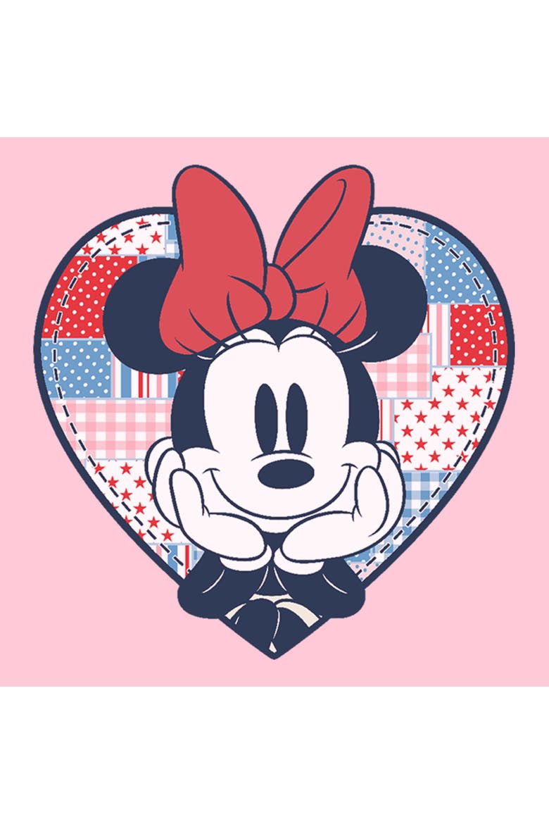 Girl's Minnie Mouse Cute Patchwork Heart  Graphic T-Shirt, Alternate, color, Light Pink