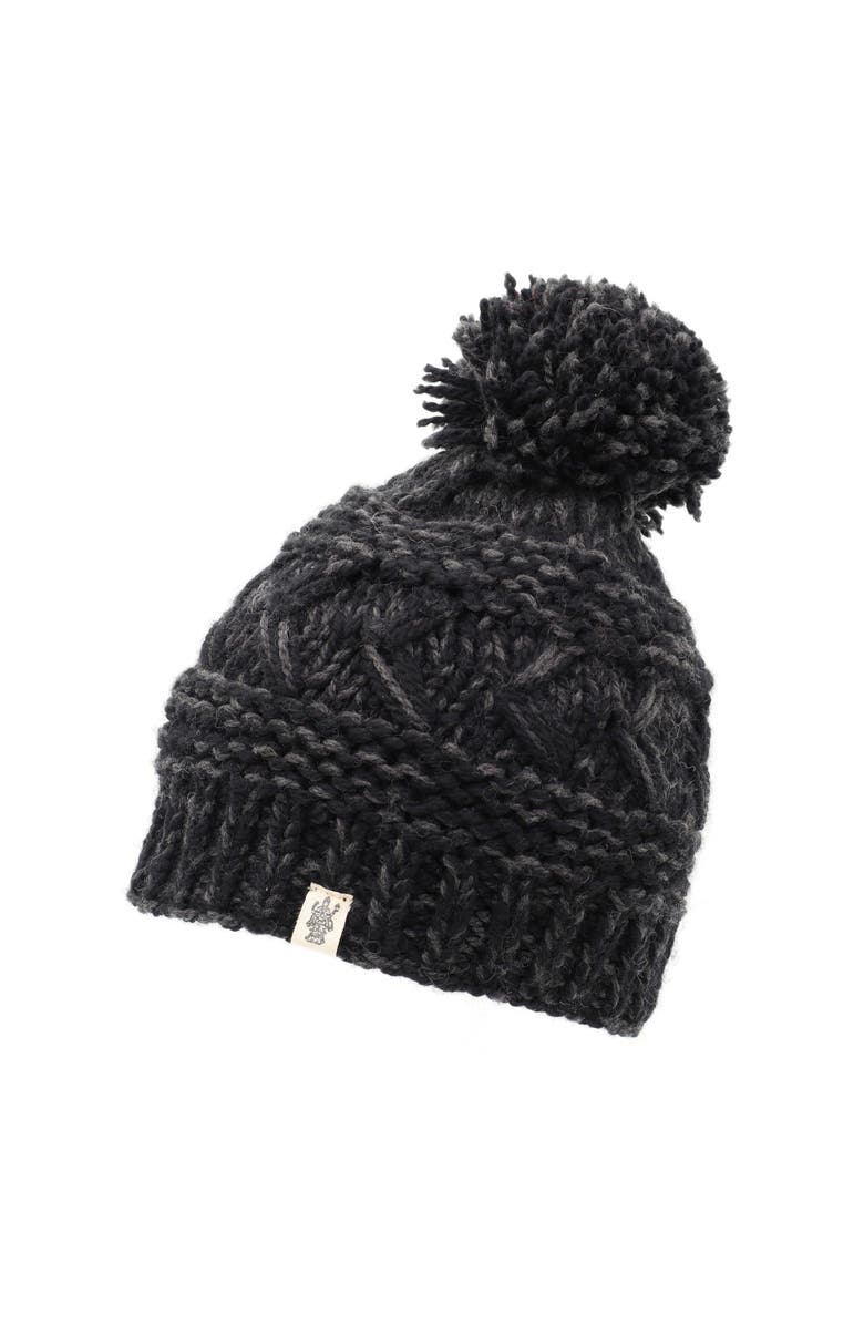 Nirvanna Designs Reverse Cross Pom Pom Hat, Main, color, Black