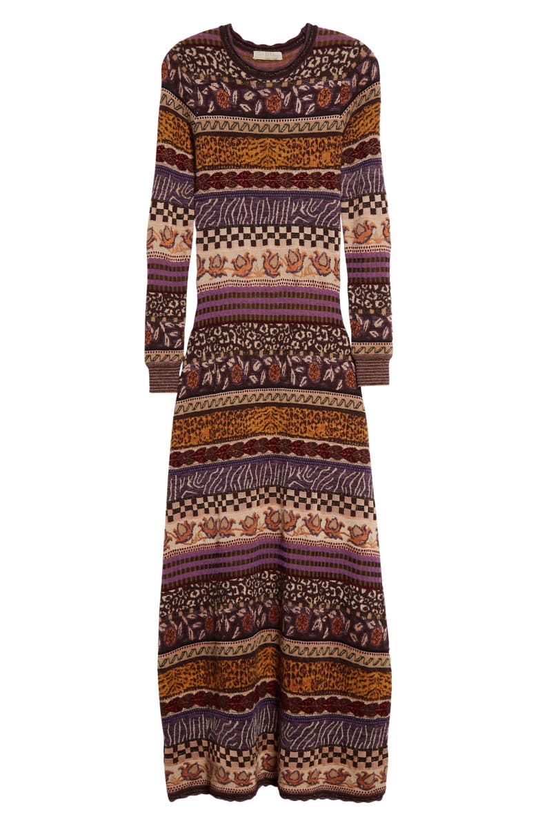 Ulla Johnson Paloma Metallic Mixed Jacquard Long Sleeve Sweater Dress, Alternate, color, 