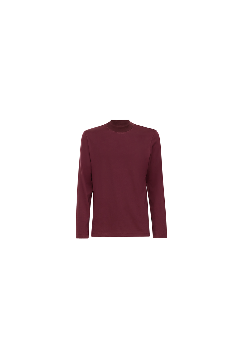 Cotton jersey long sleeve mock neck T-shirt, Alternate, color, Burgundy