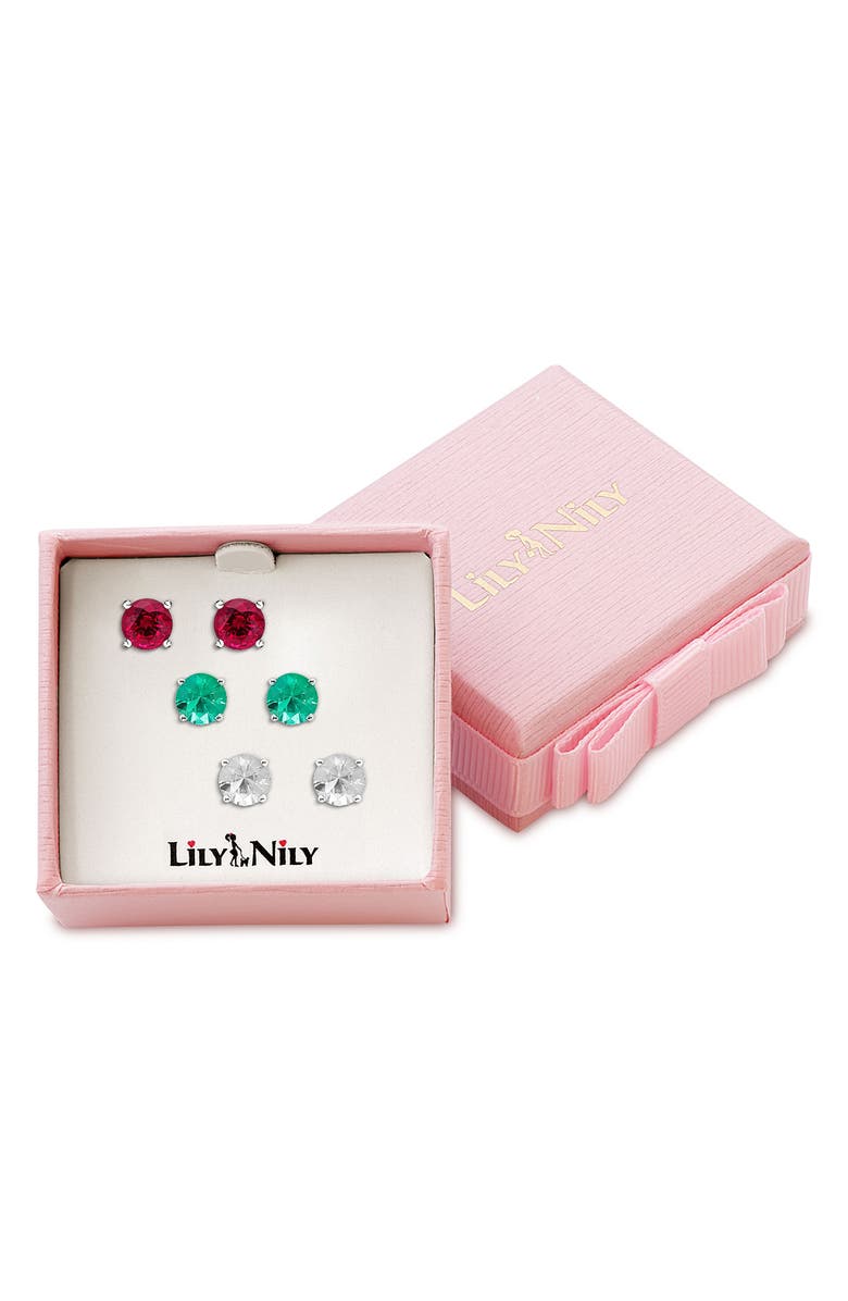Lily Nily Kids' Set of 3 Stud Earrings, Alternate, color, Silver Multi