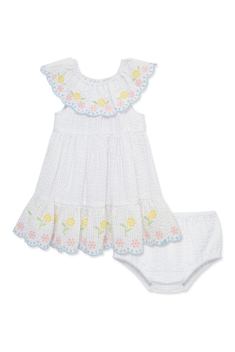 Floral Border Print Sundress & Bloomers, Main, color, WHITE